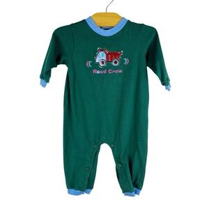 Vintage Simply Basic Green Romper Road Crew Dump Truck Size 6-9 Months
